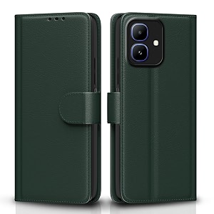 pikkme flip cover for infinix smart 20 leather finish  inside tpu with card pockets  wallet stand and shock proof  complete protection flip case green
