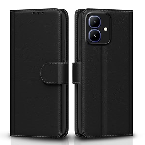 pikkme flip cover for infinix smart 20 leather finish  inside tpu with card pockets  wallet stand and shock proof  complete protection flip case black