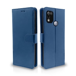pikkme flip cover for infinix smart 5  leather finish  shockproof with card pockets amp wallet stand  ultimate protection caseblue