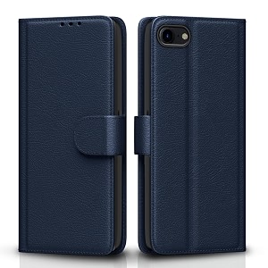 pikkme flip cover for iphone 78  leather finish  shockproof with card pockets amp wallet stand  ultimate protection case blue