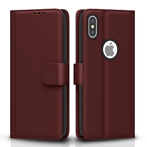 pikkme flip cover for iphone xxs leather finish  shockproof with card pockets amp wallet stand  ultimate protection casebrown