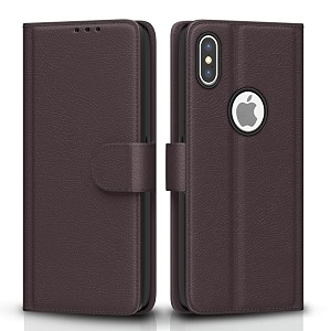 pikkme flip cover for iphone xxs  leather finish  shockproof with card pockets amp wallet stand  ultimate protection casecoffee