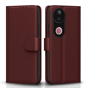 pikkme flip cover for iqoo z10r 5g  vivo v50 5g  v50e 5g  vivo t4r 5g leather finish  shockproof with card pockets amp wallet stand  ultimate protection case brown
