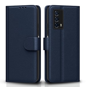 pikkme flip cover for iqoo z5 5g leather finish  shockproof with card pockets amp wallet stand  ultimate protection case blue
