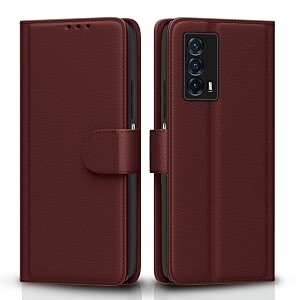 pikkme flip cover for iqoo z5 5g leather finish  shockproof with card pockets amp wallet stand  ultimate protection casebrown