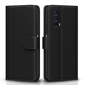 pikkme flip cover for iqoo z5 5g  leather finish  shockproof with card pockets amp wallet stand  ultimate protection caseblack