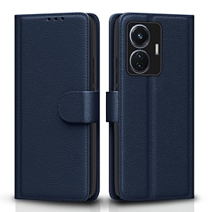 pikkme flip cover for iqoo z6 44w vivo t1 44w  leather finish  shockproof with card pockets amp wallet stand  ultimate protection caseblue