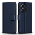 Pikkme Flip Cover for iQoo Z6 44W/ Vivo T1 44W | Leather Finish | Shockproof with Card Pockets &amp; Wallet Stand | Ultimate Protection Case(Blue)