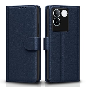 pikkme flip cover for iqoo z7 pro 5g  vivo t2 pro 5g  leather finish  shockproof with card pockets amp wallet stand  ultimate protection caseblue