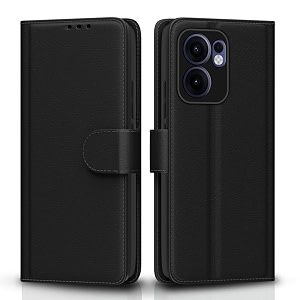 pikkme flip cover leather finish  inside tpu with card pockets  wallet stand and shock proof  complete protection flip case for oppo reno 13f 5gblack