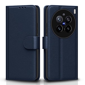 pikkme flip cover leather finish  inside tpu with card pockets  wallet stand and shock proof  complete protection flip case for vivo x200 pro 5gblue