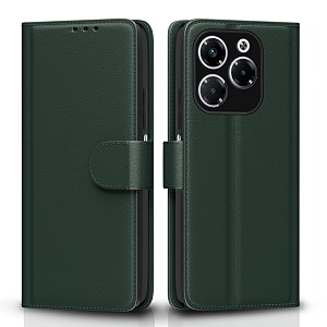 pikkme flip cover leather finish  inside tpu with card pockets  wallet stand and shock proof  complete protection flip case for infinix note 40x 5ggreen