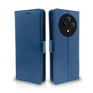 pikkme flip cover leather finish  inside tpu with card pockets  wallet stand and shock proof  complete protection flip case for oppo f27 5g blue