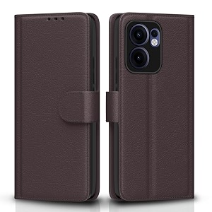 pikkme flip cover leather finish  inside tpu with card pockets  wallet stand and shock proof  complete protection flip case for oppo reno 13f 5gcoffee