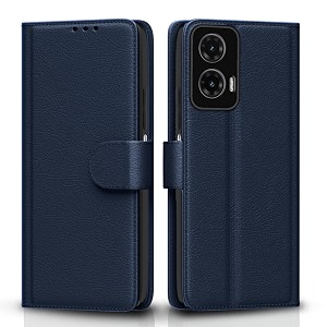 pikkme flip cover leather finish  inside tpu with card pockets  wallet stand and shock proof  complete protection flip case for moto g35 5gblue