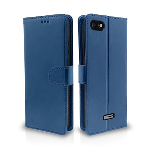 pikkme flip cover leather finish  inside tpu with card pockets  wallet stand and shock proof  complete protection flip case for redmi 6a blue