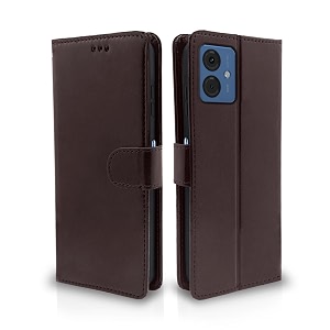 pikkme flip cover leather finish  inside tpu with card pockets  wallet stand and shock proof  complete protection flip case for moto g14coffee