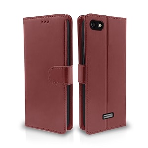pikkme flip cover leather finish  inside tpu with card pockets  wallet stand and shock proof  complete protection flip case for redmi 6a brown