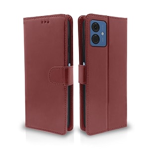pikkme flip cover leather finish  inside tpu with card pockets  wallet stand and shock proof  complete protection flip case for moto g14brown
