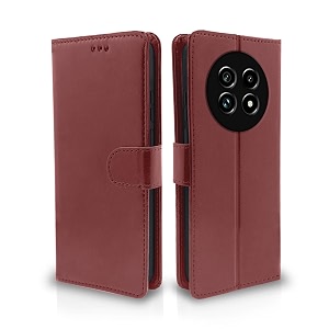 pikkme flip cover leather finish  inside tpu with card pockets  wallet stand and shock proof  complete protection flip case for realme 13 pro 5g  realme 13 pro plus 5g brown