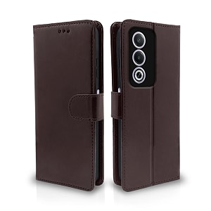pikkme flip cover leather finish  inside tpu with card pockets  wallet stand and shock proof  complete protection flip case for oppo a3 pro 5g coffee