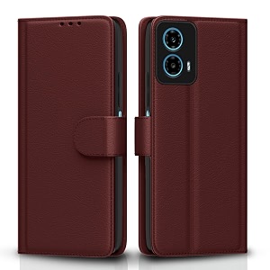 pikkme flip cover leather finish  inside tpu with card pockets  wallet stand and shock proof  complete protection flip case for moto g34  g45 5g brown