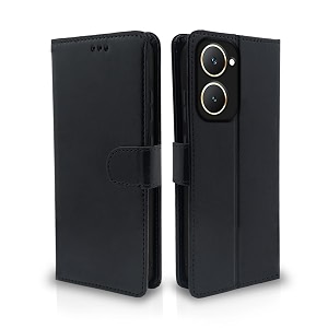 pikkme flip cover leather finish  inside tpu with card pockets  complete protection flip case for vivo y03 4g black