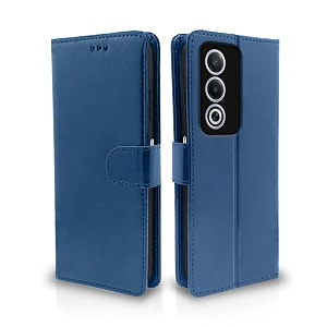 pikkme flip cover leather finish  inside tpu with card pockets  wallet stand and shock proof  complete protection flip case for oppo a3 pro 5g blue
