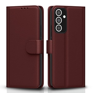 pikkme flip cover leather finish  inside tpu with card pockets  wallet stand and shock proof  complete protection flip case for samsung galaxy m55 5g  m55s 5g  f55 5g brown