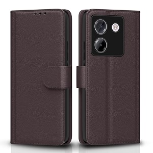 pikkme flip cover leather finish  inside tpu with card pockets  wallet stand and shock proof  complete protection flip case for poco m7 pro 5gcoffee