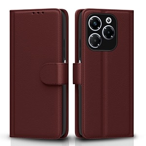 pikkme flip cover leather finish  inside tpu with card pockets  wallet stand and shock proof  complete protection flip case for infinix note 40x 5gbrown