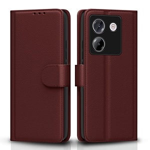 pikkme flip cover leather finish  inside tpu with card pockets  wallet stand and shock proof  complete protection flip case for poco m7 pro 5gbrown