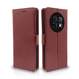 pikkme flip cover leather finish  inside tpu with card pockets  wallet stand and shock proof  complete protection flip case for realme 13 plus 5g  realme p1 speed 5g brown
