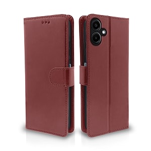 pikkme flip cover leather finish  inside tpu with card pockets  wallet stand and shock proof  complete protection flip case for samsung galaxy a06 brown