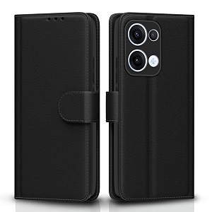 pikkme flip cover leather finish  inside tpu with card pockets  wallet stand and shock proof  complete protection flip case for oppo reno 13 5gblack
