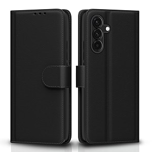 pikkme flip cover leather finish  inside tpu with card pockets  wallet stand and shock proof  complete protection flip case for samsung galaxy a56 5gblack