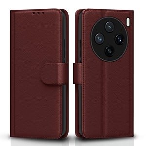 pikkme flip cover leather finish  inside tpu with card pockets  wallet stand and shock proof  complete protection flip case for vivo x200 5gbrown