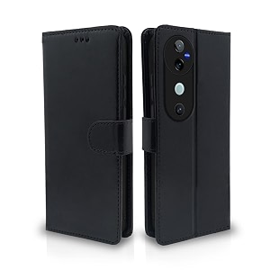 pikkme flip cover leather finish  inside tpu with card pockets  wallet stand and shock proof  complete protection flip case for vivo v40 5g  v40 pro 5g  t3 ultra 5g black