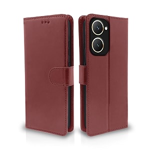 pikkme flip cover leather finish  inside tpu with card pockets  complete protection flip case for vivo y03 4g brown