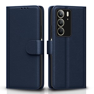 pikkme flip cover leather finish  inside tpu with card pockets  wallet stand and shock proof  complete protection flip case for realme c75blue