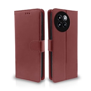 pikkme flip cover leather finish  inside tpu with card pockets  wallet stand and shock proof  complete protection flip case for xiaomi civi 4 pro 5g  xiaomi 14 civi 5g brown