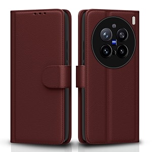 pikkme flip cover leather finish  inside tpu with card pockets  wallet stand and shock proof  complete protection flip case for vivo x200 pro 5gbrown