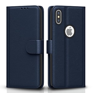 pikkme flip cover leather finish  inside tpu with card pockets  wallet stand and shock proof  complete protection flip case for iphone xxsblue