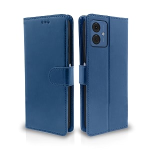 pikkme flip cover leather finish  inside tpu with card pockets  wallet stand and shock proof  complete protection flip case for moto g14blue