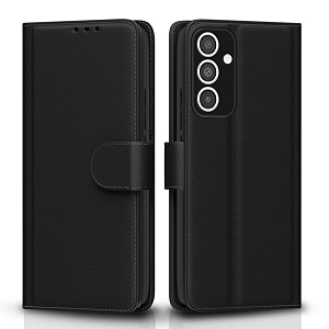 pikkme flip cover leather finish  inside tpu with card pockets  wallet stand and shock proof  complete protection flip case for samsung galaxy m55 5g  m55s 5g  f55 5g black