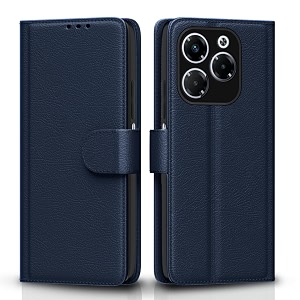 pikkme flip cover leather finish  inside tpu with card pockets  wallet stand and shock proof  complete protection flip case for infinix note 40x 5gblue
