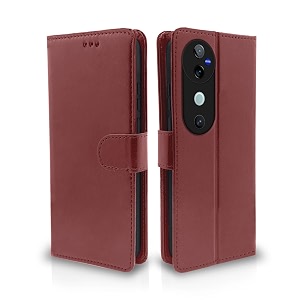 pikkme flip cover leather finish  inside tpu with card pockets  wallet stand and shock proof  complete protection flip case for vivo v40 5g  v40 pro 5g  t3 ultra 5g brown