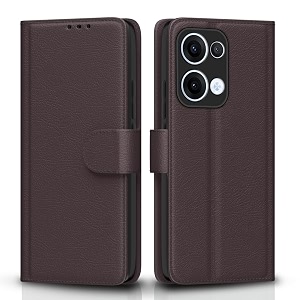 pikkme flip cover leather finish  inside tpu with card pockets  wallet stand and shock proof  complete protection flip case for oppo reno 13 5gcoffee