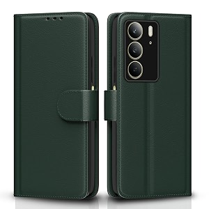 pikkme flip cover leather finish  inside tpu with card pockets  wallet stand and shock proof  complete protection flip case for realme c75green