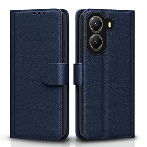 pikkme flip cover leather finish  inside tpu with card pockets  wallet stand and shock proof  complete protection flip case for poco x7 pro 5gblue